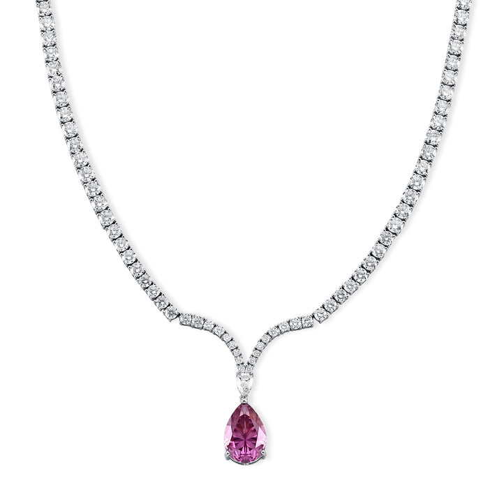 AAA Pink and White Moissanite Necklace (Size - 18) in Rhodium Overlay Sterling Silver 52.38 Ct, Silver Wt. 28.00 Gms 8622297 1
