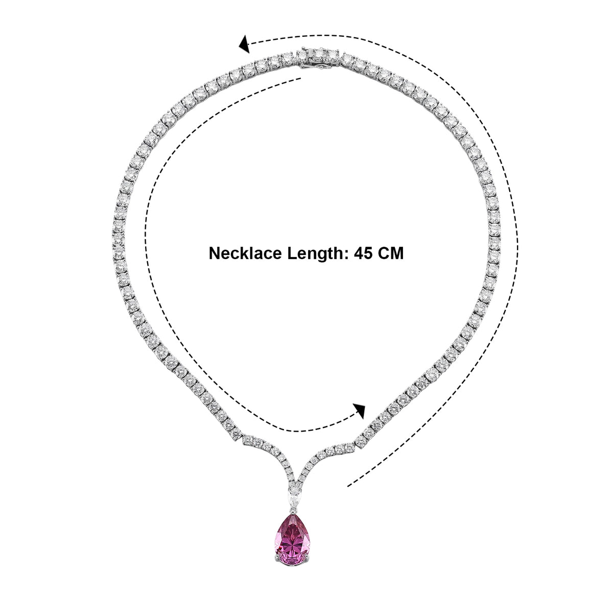 D'Joy - Pink Moissanite &amp; Moissanite Drop Necklace (Size - 18) in Rhodium Overlay Sterling Silver 52.38 Ct, Silver Wt. 28.00 Gms V32575198 5