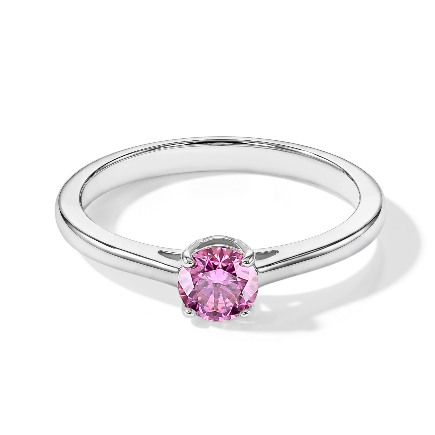 D'Joy - Pink Moissanite Solitaire Ring in Rhodium Overlay Sterling Silver V32490466 0