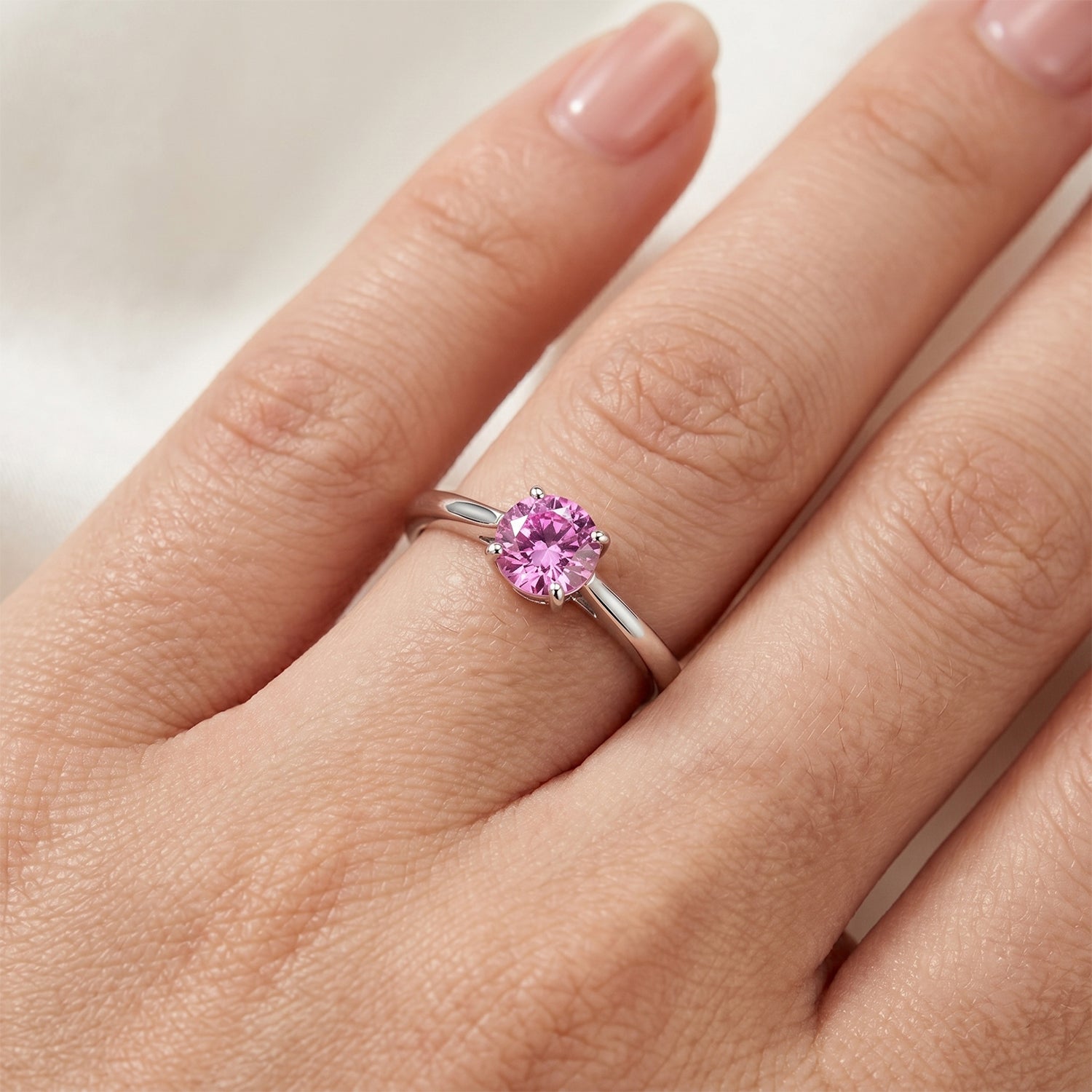 D'Joy - Pink Moissanite Solitaire Ring in Rhodium Overlay Sterling Silver V32490466 1