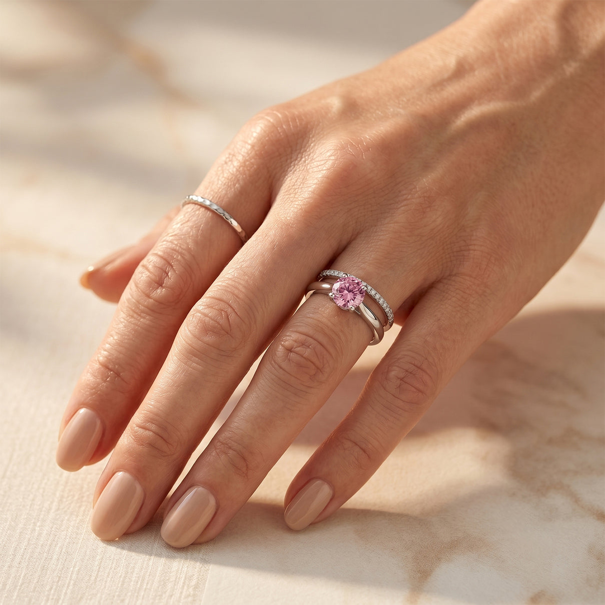 D'Joy - Pink Moissanite Solitaire Ring in Rhodium Overlay Sterling Silver V32490466 2