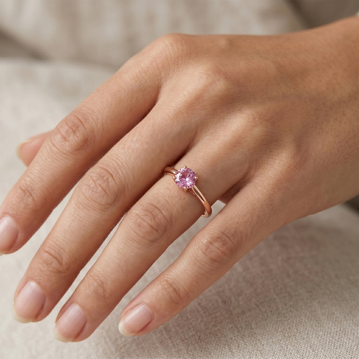 D'Joy - Pink Moissanite Solitaire Ring in Rose Gold Plated Sterling Silver V32519754 1