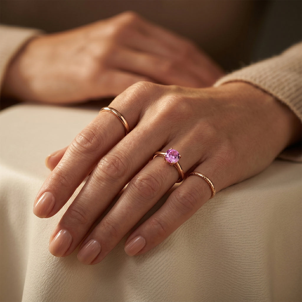 D'Joy - Pink Moissanite Solitaire Ring in Rose Gold Plated Sterling Silver_8622313_2