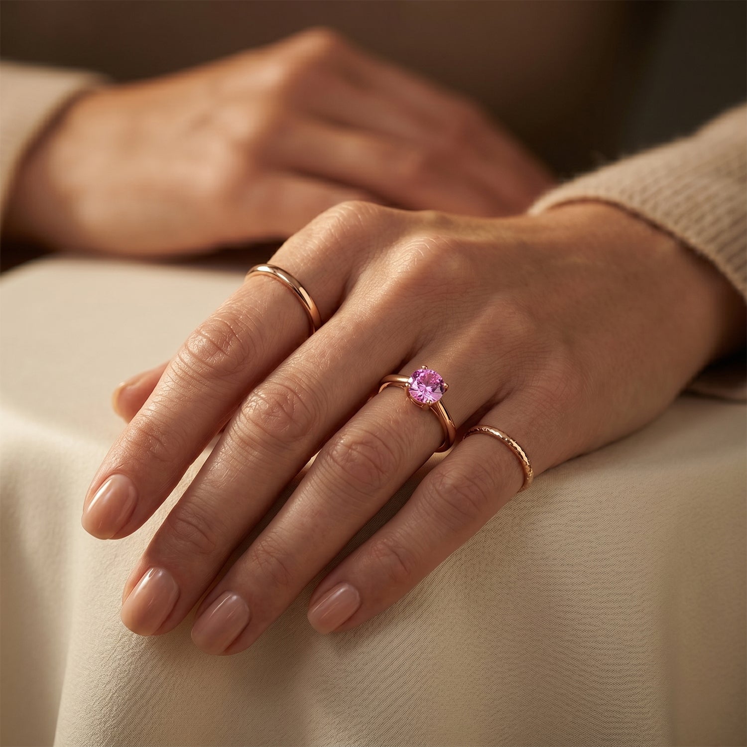 D'Joy - Pink Moissanite Solitaire Ring in Rose Gold Plated Sterling Silver V32519215 2