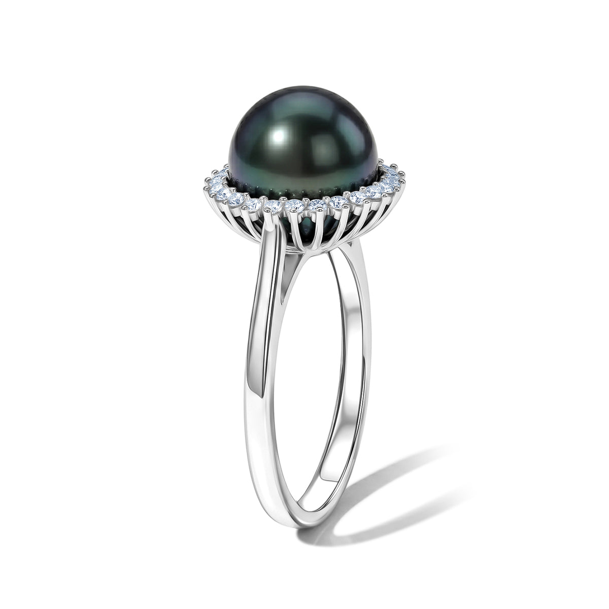 D'Joy - Tahitian Pearl (10-11mm) &amp; Lab Grown Diamond Halo Ring in Rhodium Overlay Sterling Silver 8.10 Ct. V32601589 4