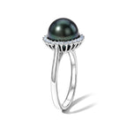D'Joy - Tahitian Pearl (10-11mm) & Lab Grown Diamond Halo Ring in Rhodium Overlay Sterling Silver 8.10 Ct._8622316_3