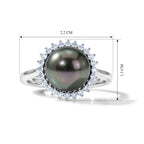 D'Joy - Tahitian Pearl (10-11mm) & Lab Grown Diamond Halo Ring in Rhodium Overlay Sterling Silver 8.10 Ct._8622316_5