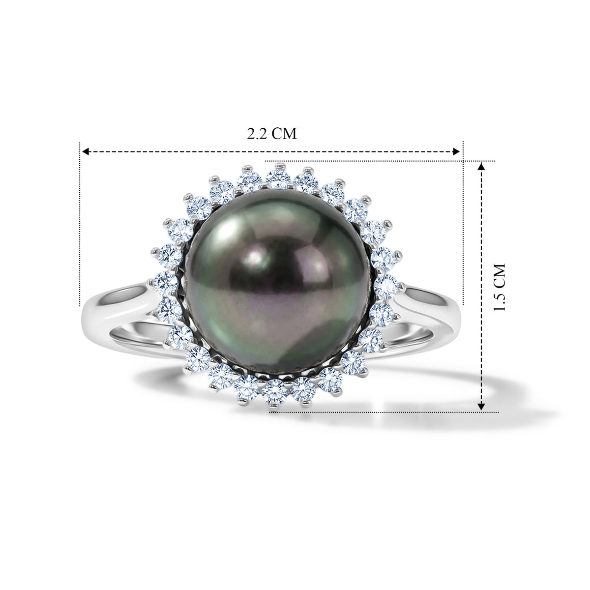 D'Joy - Tahitian Pearl (10-11mm) &amp; Lab Grown Diamond Halo Ring in Rhodium Overlay Sterling Silver 8.10 Ct. V32601589 6