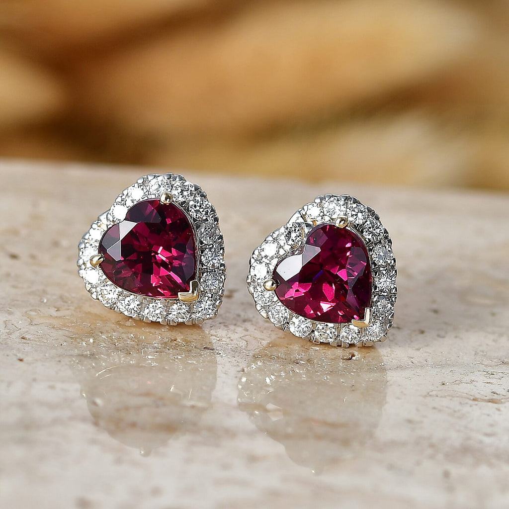 Luxuriant 10K Yellow Gold AAA Colour Change Garnet, Lab Grown Diamond GH, SI Main Stone With Surrounding Stone Earring, Gold Wt.2.84 Gms  2.950  Ct._8622364_1