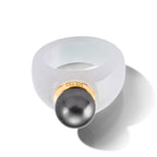 D'Joy - Tahitian Pearl (10-11mm) & Natural White Jadeite Band Ring in Yellow Gold Plated Sterling Silver 47.50 Ct._8622391