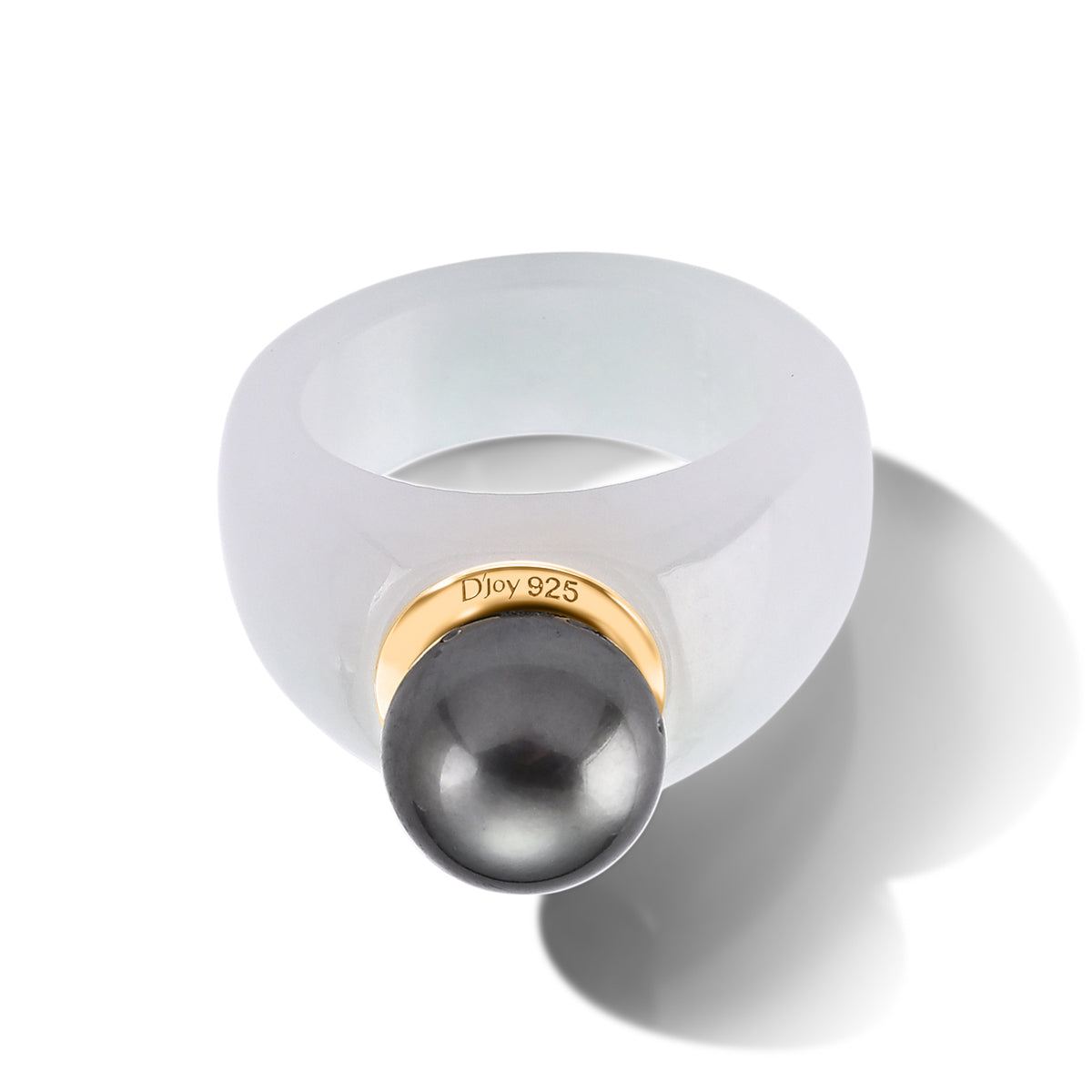 D'Joy - Tahitian Pearl (10-11mm) &amp; Natural White Jadeite Band Ring in Yellow Gold Plated Sterling Silver 47.50 Ct. V32597364 0