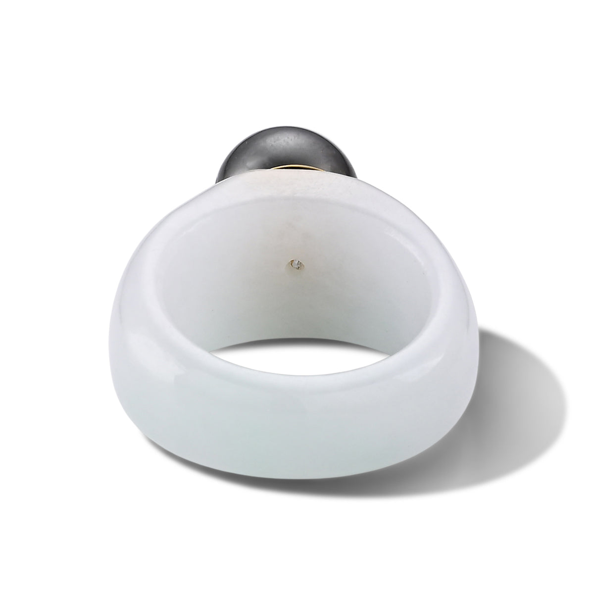 D'Joy - Tahitian Pearl (10-11mm) &amp; Natural White Jadeite Band Ring in Yellow Gold Plated Sterling Silver 47.50 Ct. V32597364 5