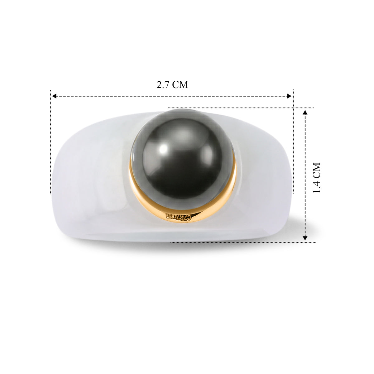 D'Joy - Tahitian Pearl (10-11mm) &amp; Natural White Jadeite Band Ring in Yellow Gold Plated Sterling Silver 47.50 Ct. V32597364 6