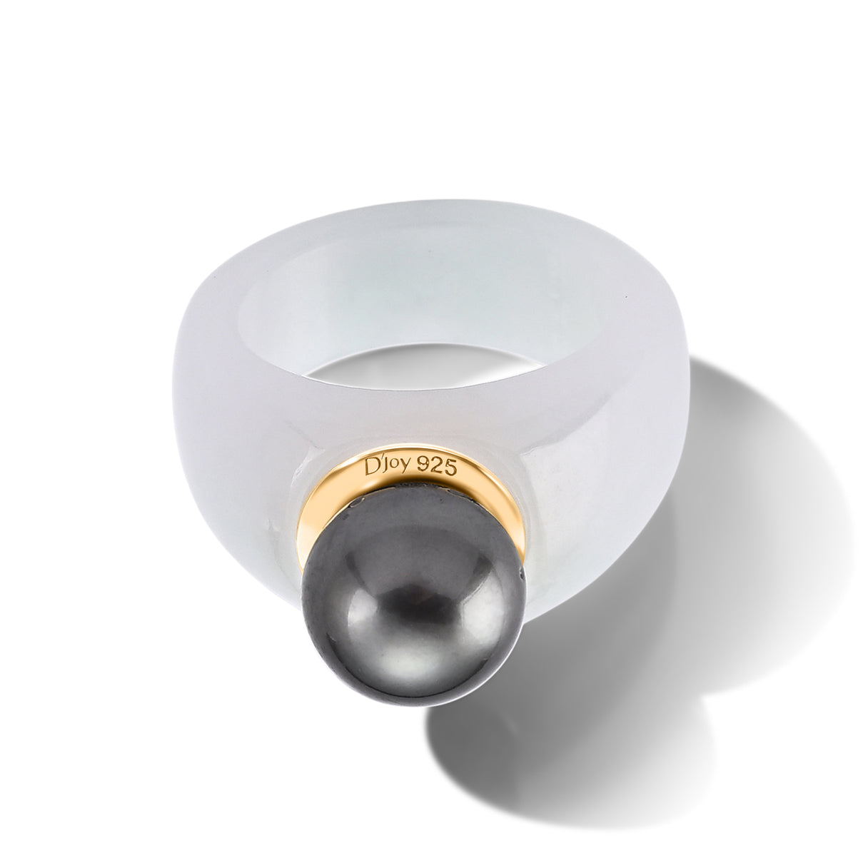 D'Joy - Tahitian Pearl (10-11mm) &amp; Natural White Jadeite Band Ring in Yellow Gold Plated Sterling Silver 45.80 Ct. 8622399 0