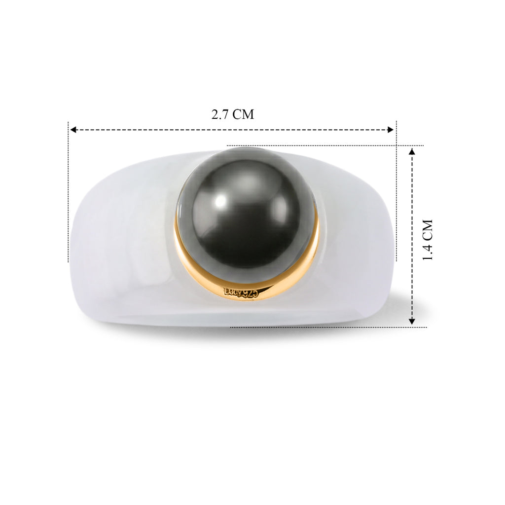 D'Joy - Tahitian Pearl (10-11mm) & Natural White Jadeite Band Ring in Yellow Gold Plated Sterling Silver 45.80 Ct._8622399_5