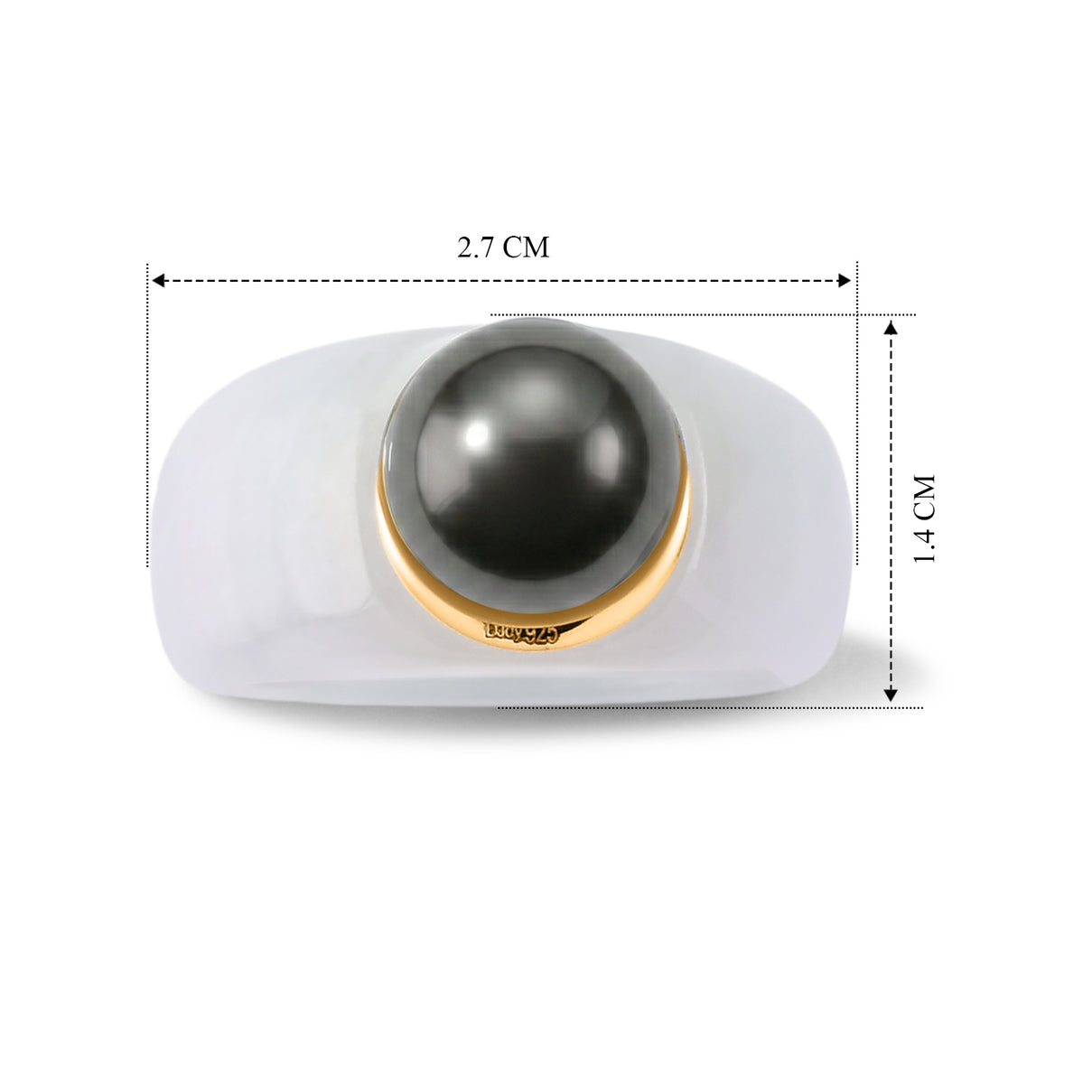 D'Joy - Tahitian Pearl (10-11mm) &amp; Natural White Jadeite Band Ring in Yellow Gold Plated Sterling Silver 45.80 Ct. 8622399 5