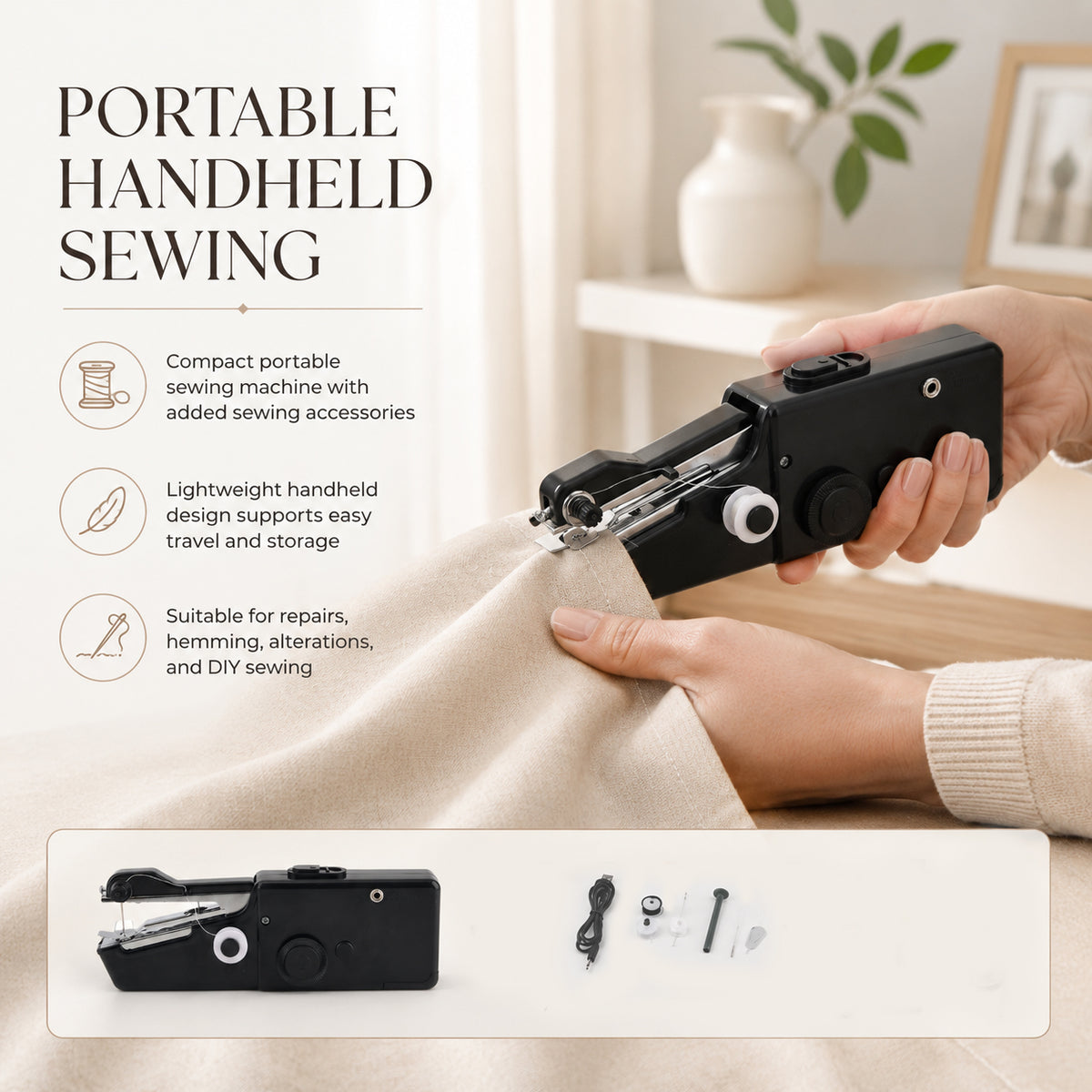 Portable Handheld Mini Electric Sewing Machine Kit with Thread &amp; Scissors Set (USB &amp; Battery Powered) 8622421 2