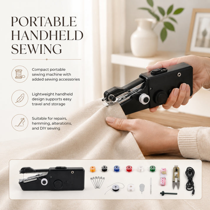 Portable Handheld Mini Electric Sewing Machine Kit with Thread &amp; Scissors Set 8622422 2