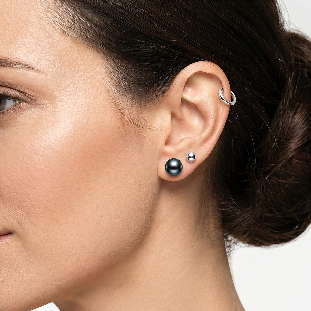 D'Joy - Tahitian Pearl (8-9mm) Stud Ball Earring with Push Back in Yellow Gold Plated Sterling Silver 8.00 Ct.