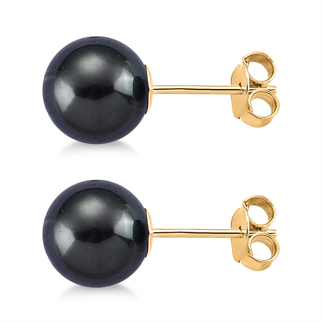 D'Joy - Tahitian Pearl (8-9mm) Stud Ball Earring with Push Back in Yellow Gold Plated Sterling Silver 8.00 Ct.