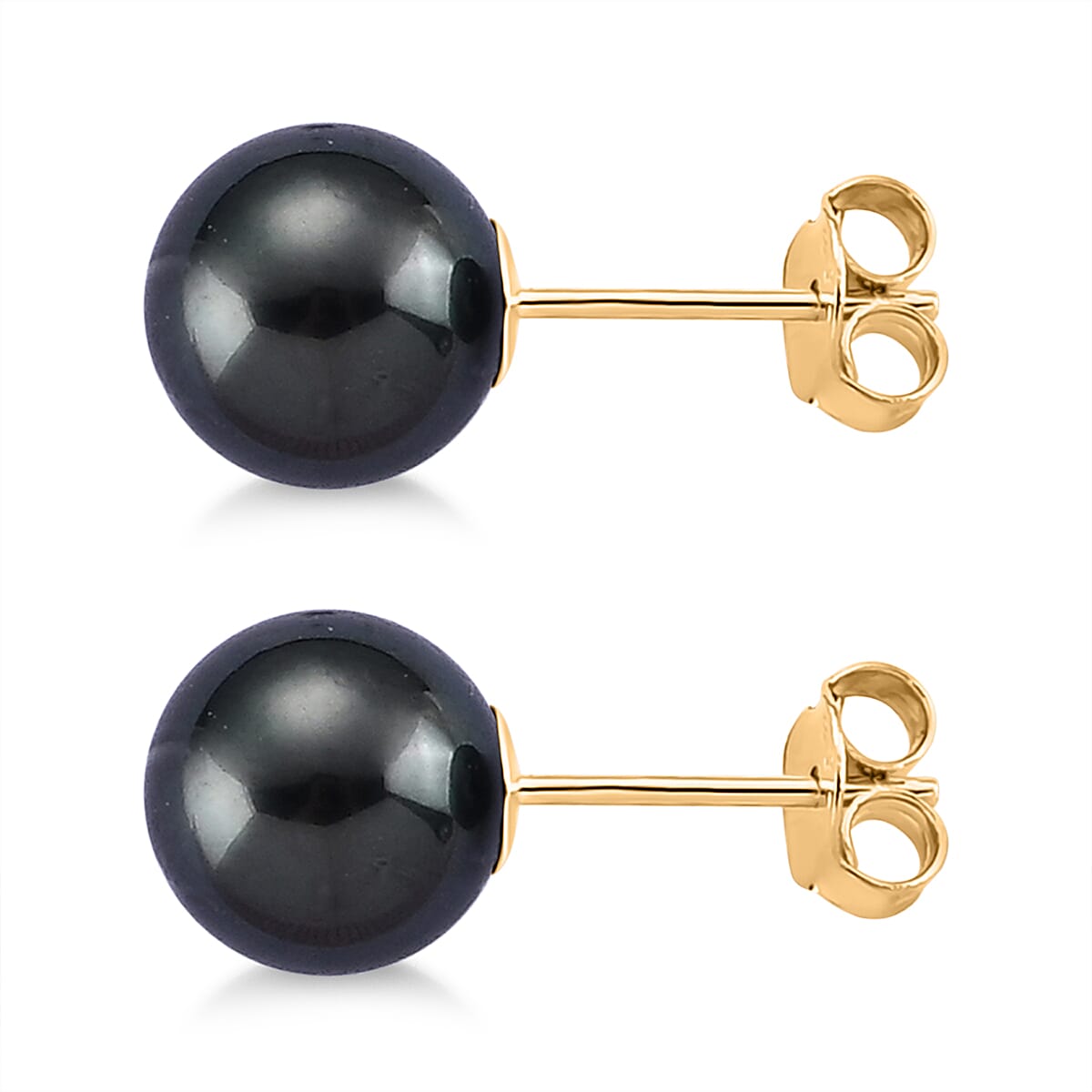 D'Joy - Tahitian Pearl (8-9mm) Stud Ball Earring with Push Back in Yellow Gold Plated Sterling Silver 9.10 Ct. 8622444 4
