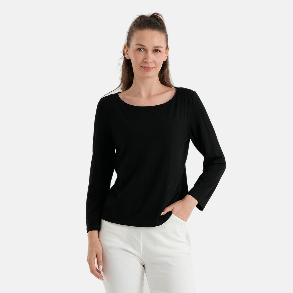 La Marey Womens Double Layer Classic Boat Neck Top (Size XL, 20-22) - Black_8622497_3