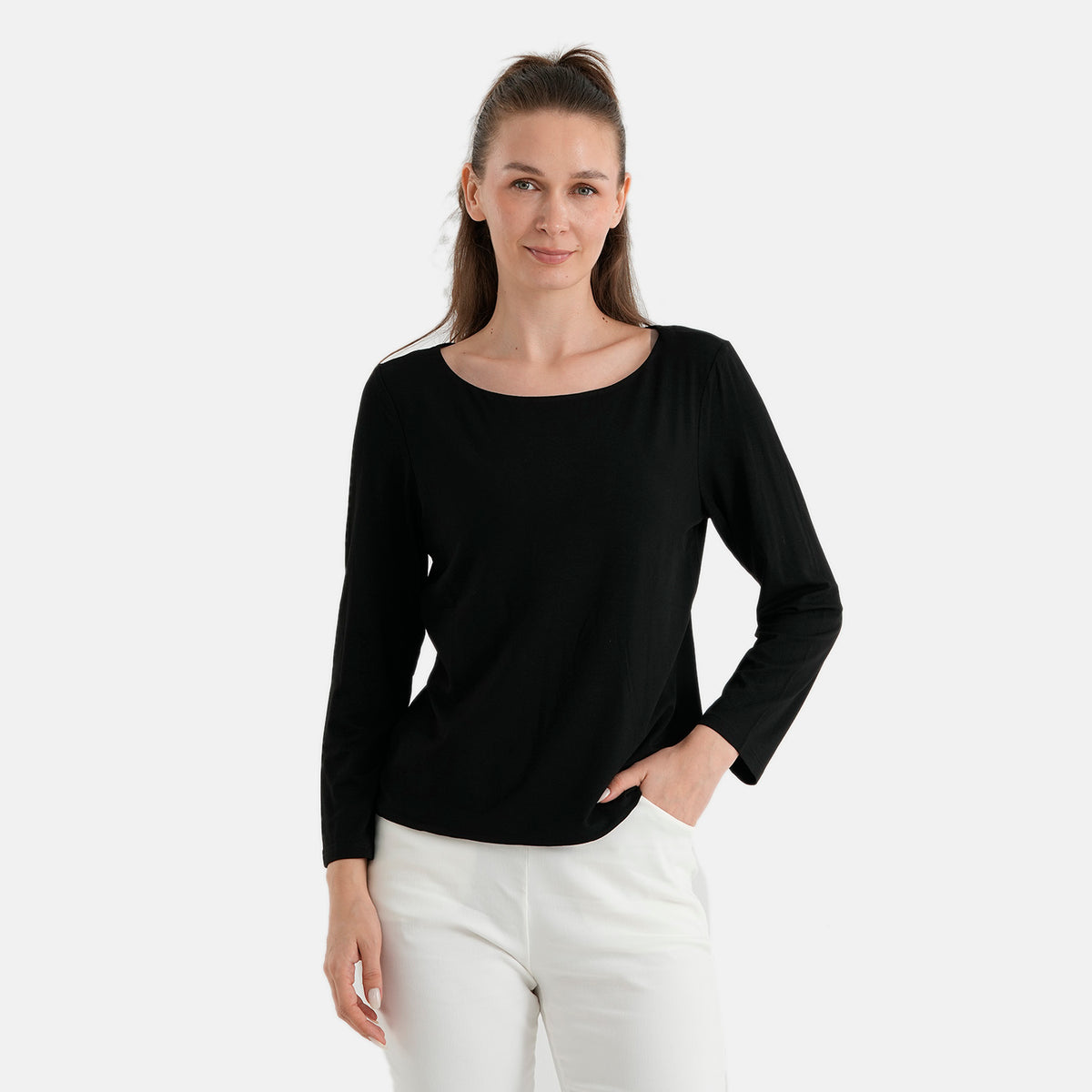 La Marey Womens Double Layer Classic Boat Neck Top (Size XL, 20-22) - Black 8622497 4