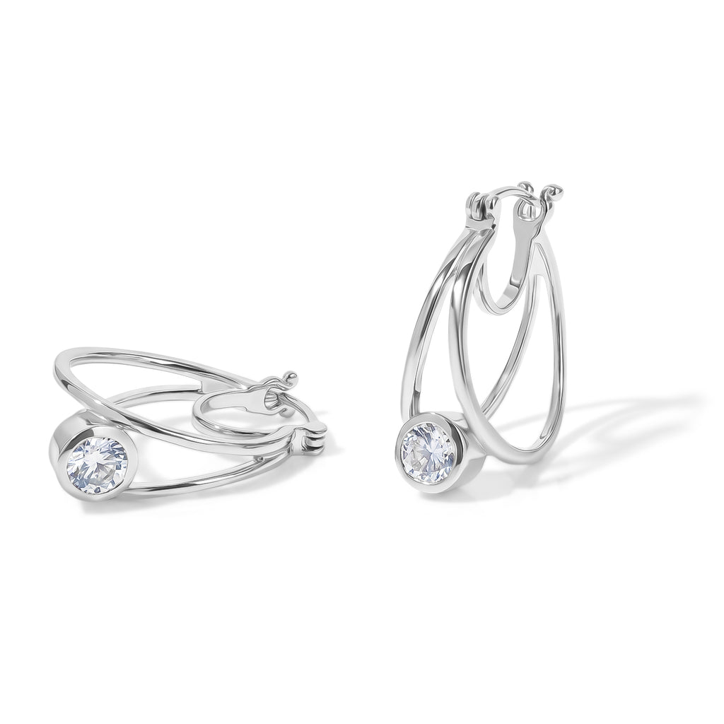 Royal Bali Collection - D'Joy Moissanite Hoop Earring with Clasp Back in Platinum Overlay Sterling Silver 1.60 Ct._8622525