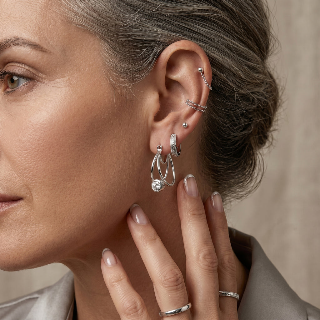 Royal Bali Collection - D'Joy Moissanite Hoop Earring with Clasp Back in Platinum Overlay Sterling Silver 1.60 Ct._8622525_2