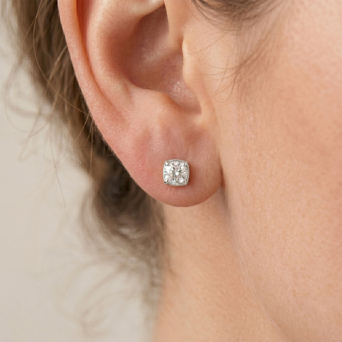 D'Joy Moissanite Solitaire Stud Push Post Earring in Platinum Overlay Sterling Silver 1.54 Ct. V32521231 2