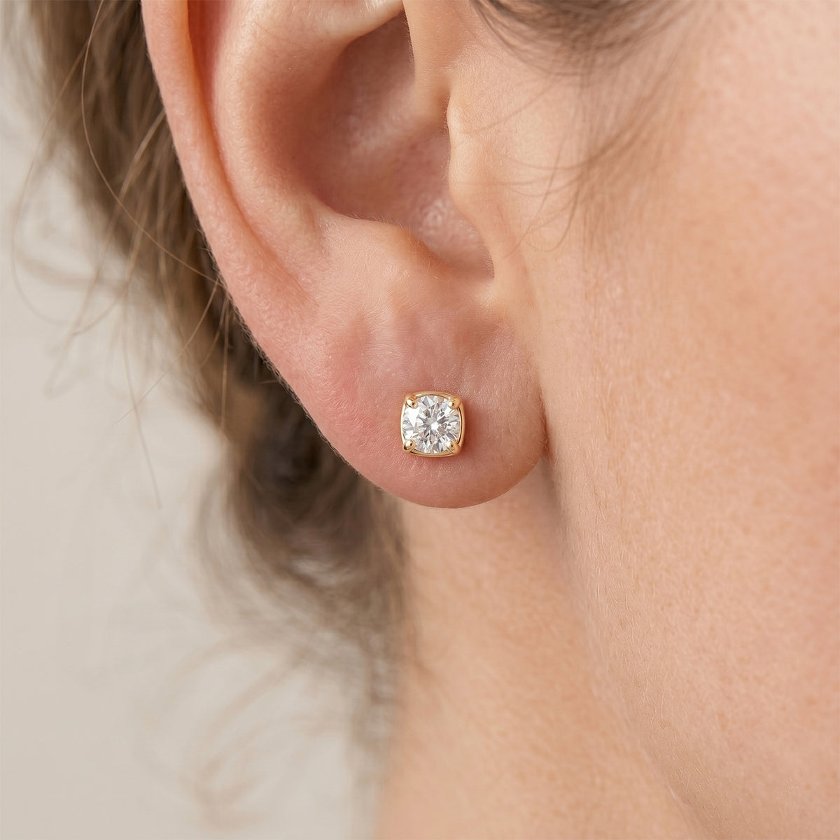 D'Joy Moissanite Solitaire Stud Push Post Earring in Yellow Gold Plated Sterling Silver 1.54 Ct. V32515766 2