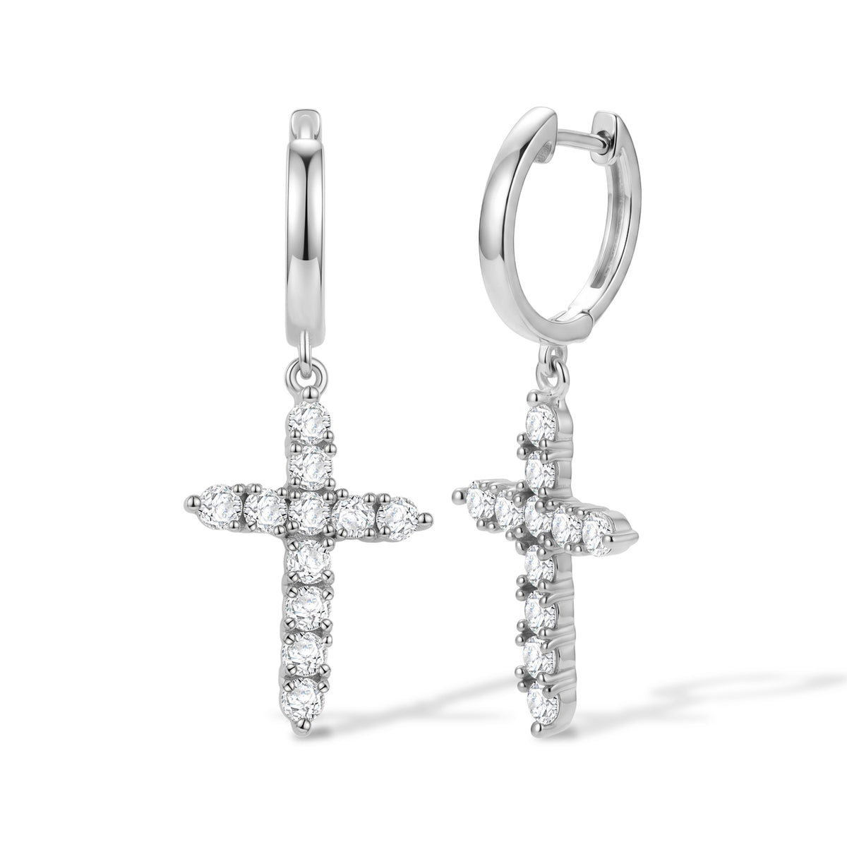 D'Joy - Moissanite Cross Hoop Earring in Platinum Overlay Sterling Silver 1.00 Ct. 8622534 0