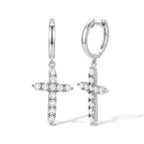 Royal Bali Collection - D'Joy Moissanite Cross Hoop Earring in Platinum Overlay Sterling Silver 1.00 Ct._8622534