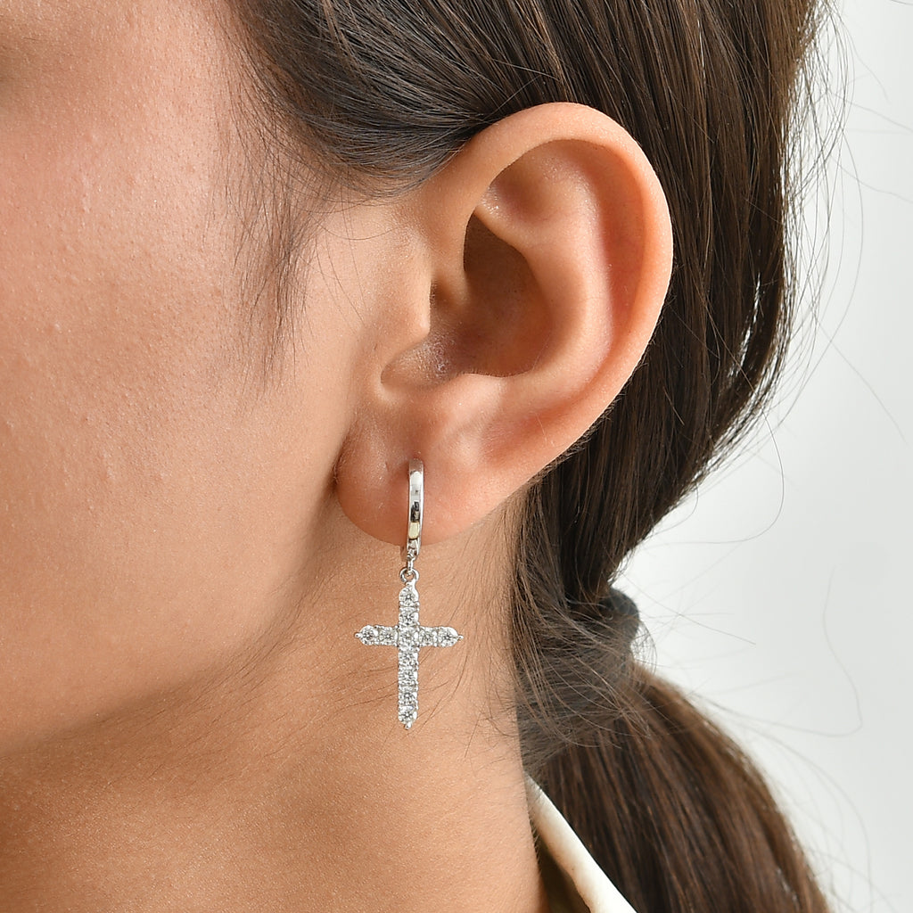 Royal Bali Collection - D'Joy Moissanite Cross Hoop Earring in Platinum Overlay Sterling Silver 1.00 Ct._8622534_1