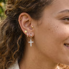 Royal Bali Collection - D'Joy Moissanite Cross Hoop Earring in Platinum Overlay Sterling Silver 1.00 Ct._8622534_2
