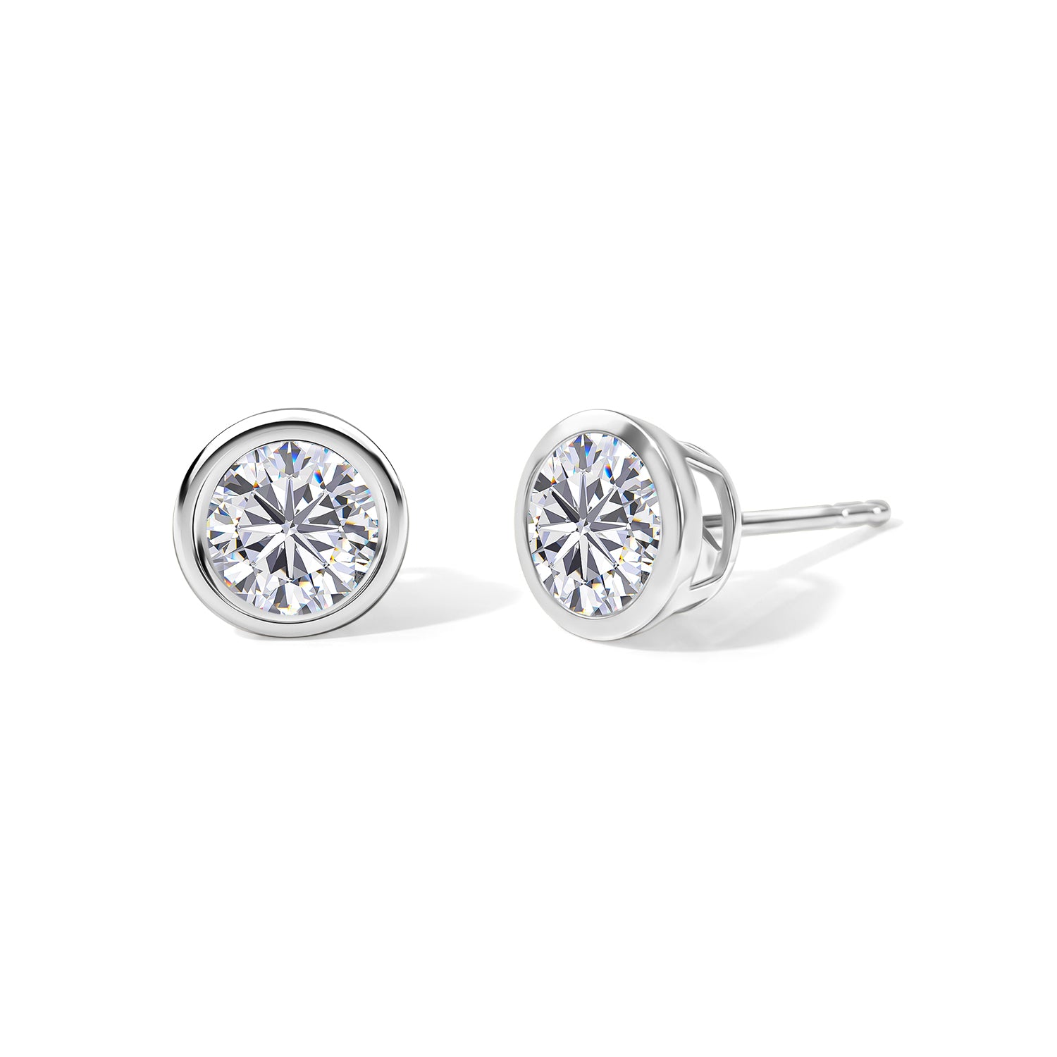 D'Joy - Moissanite Solitaire Stud Push Post Earring in Platinum Overlay Sterling Silver 1.93 Ct. 8622553 0