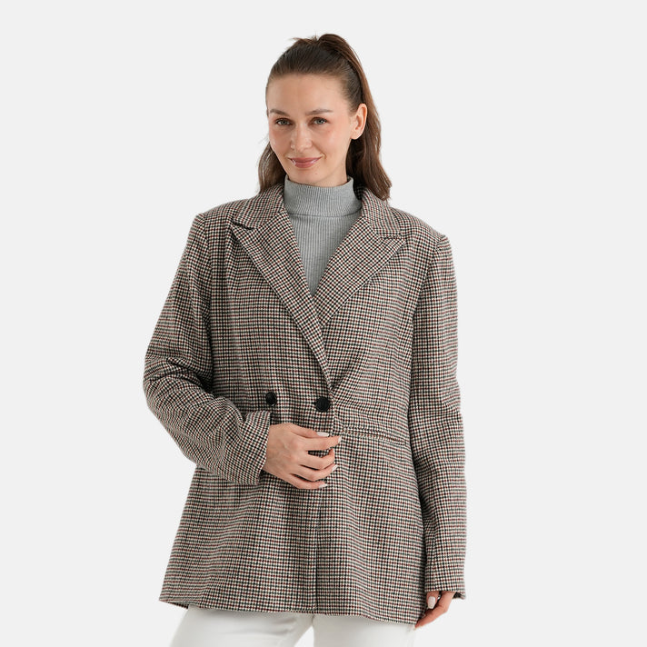 La Marey Ladies Houndstooth Tailored Longline Blazer (Size S, 8-10) - Beige &amp; Green 8623062 1