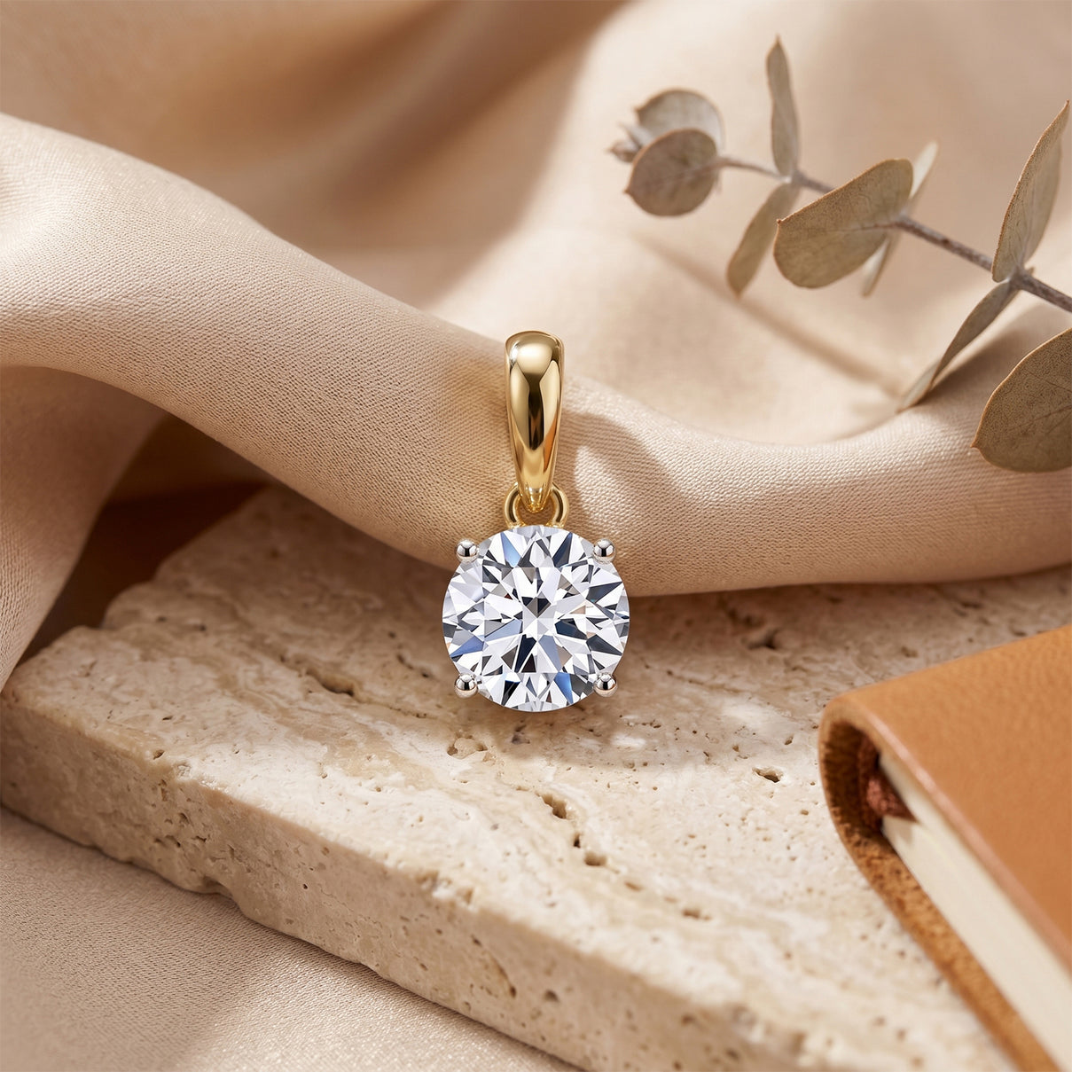 LUXURIANT 1 Ct. Lab Grown Diamond Round-Cut Solitaire Pendant in 9K Yellow Gold SGL Certified (SI-G-H) 8623187 3