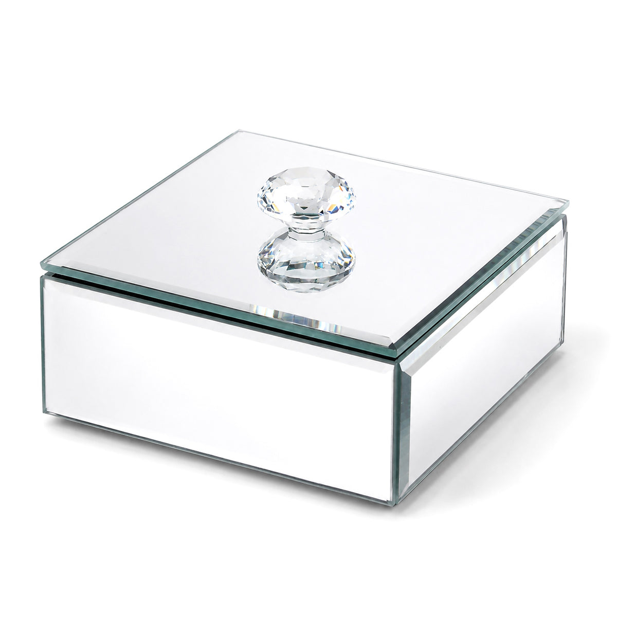Modern Mirrored Glass Jewellery Box with Clear Crystal Jewel Lid Knob - Silver V32700363 0