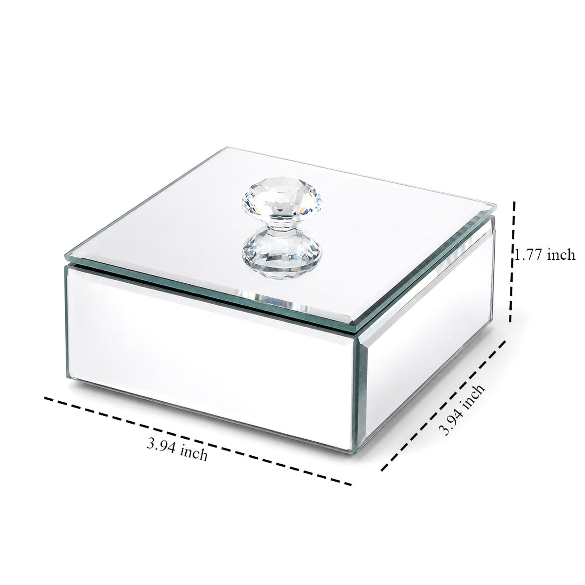 Modern Mirrored Glass Jewellery Box with Clear Crystal Jewel Lid Knob - Silver V32700363 4