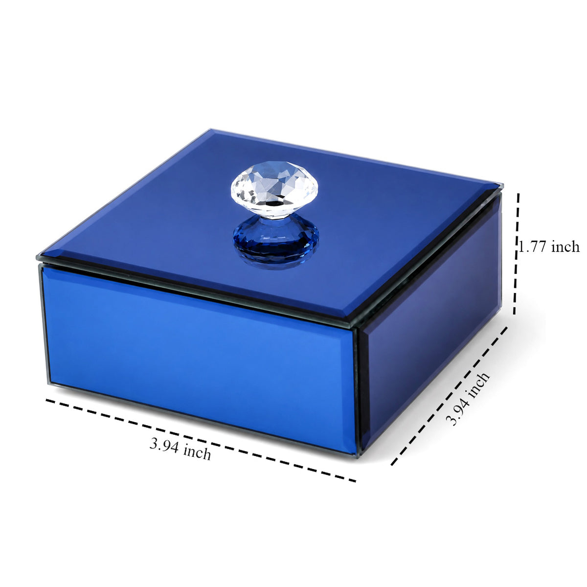 Modern Mirrored Glass Jewellery Box with Clear Crystal Jewel Lid Knob - Blue V32698311 4