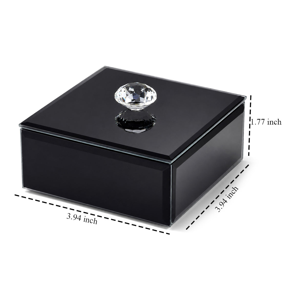 Modern Mirrored Glass Jewellery Box with Clear Crystal Jewel Lid Knob - Black V32701119 4
