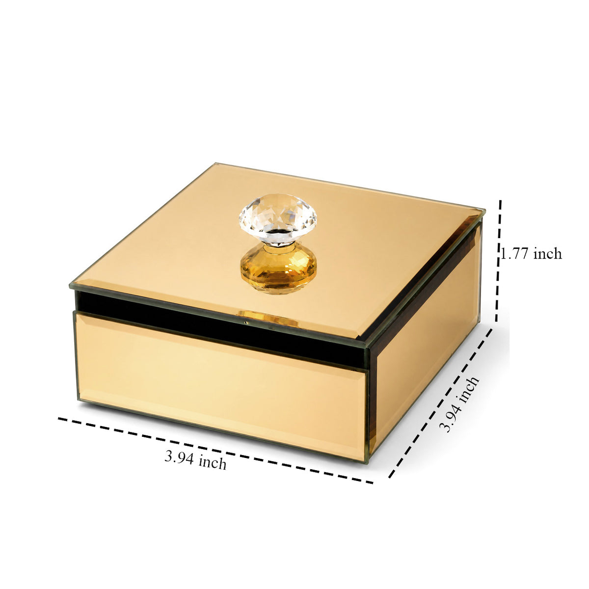 Modern Mirrored Glass Jewellery Box with Clear Crystal Jewel Lid Knob - Gold V32733262 4