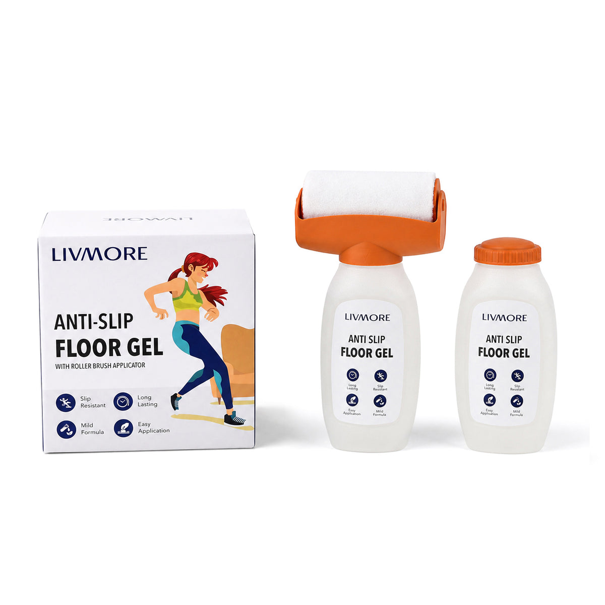 Livmore Set of 2 Anti-Slip Floor Gel Coatings with Application Brush (2 x 300g) - Orange &amp; White 8623763 0