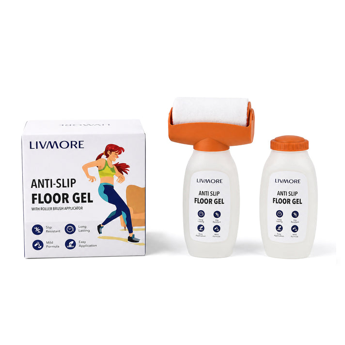 Livmore Set of 2 Anti-Slip Floor Gel Coatings with Application Brush (2 x 300g) - Orange &amp; White 8623763 1
