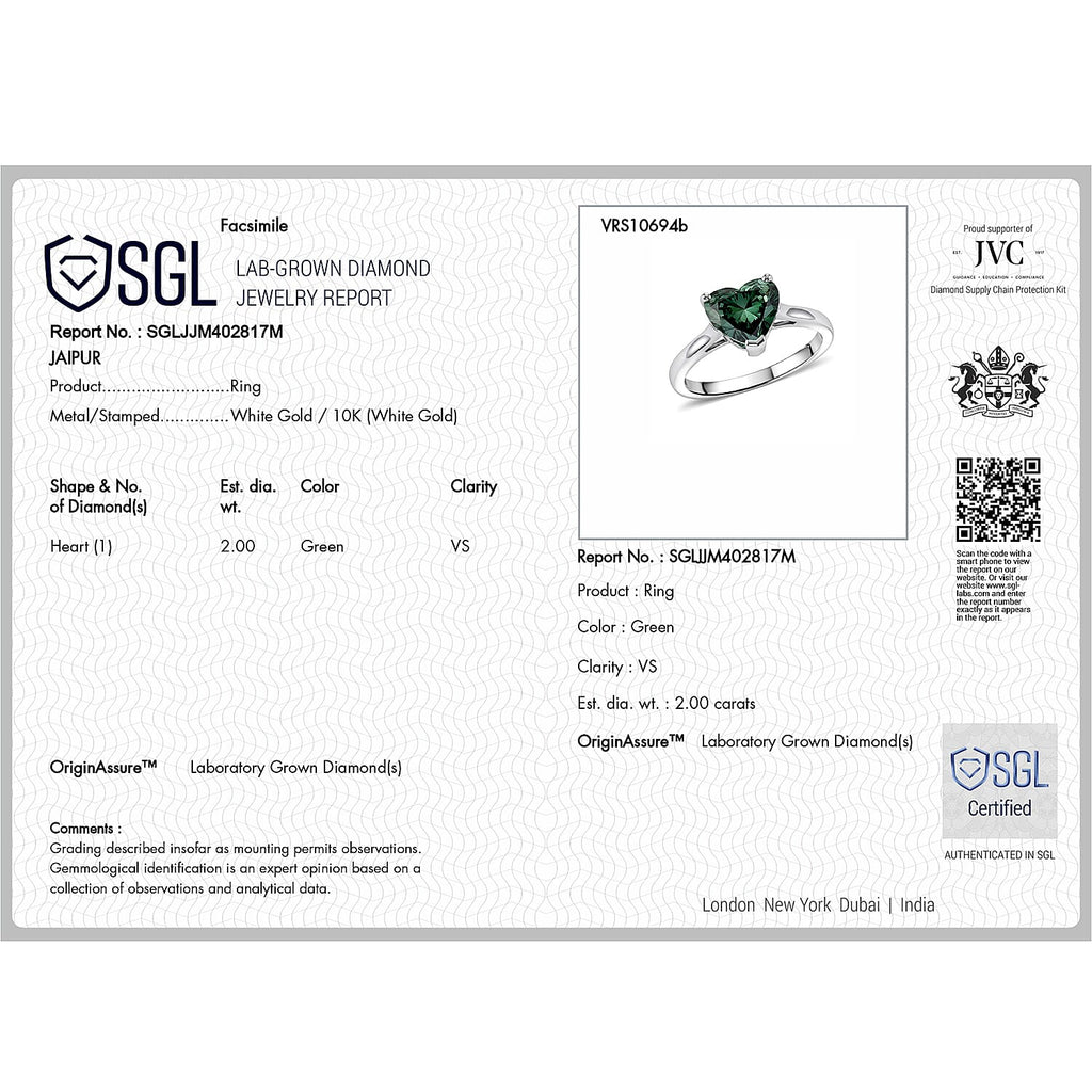 Luxuriant 10K White Gold VS Lab Grown Green Diamond EF, VS Solitaire Ring, Gold Wt.2.43 Gms  2.000  Ct._8623853_6