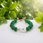 Green Onyx, White Cubic Zirconia & White Shell Pearl Beads Bracelet (Size - 8) 145.00 Ct._8624363_2