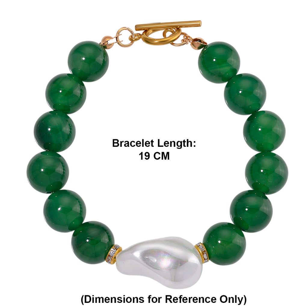 Green Onyx, White Cubic Zirconia & White Shell Pearl Beads Bracelet (Size - 8) 145.00 Ct._8624363_5