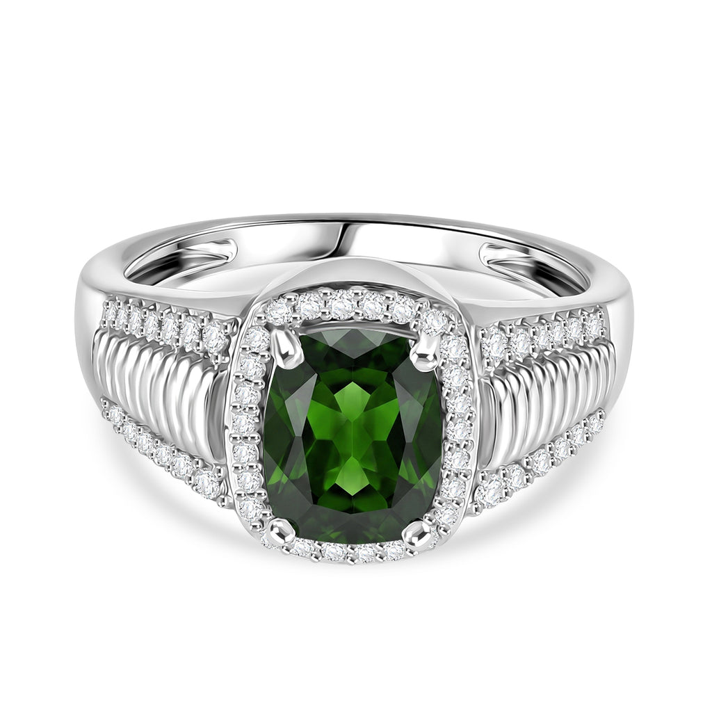 D'Joy - Natural Chrome Diopside & White Zircon Halo Ring in Rhodium Overlay Sterling Silver 2.67 Ct._8624441