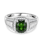 D'Joy - Natural Chrome Diopside & White Zircon Halo Ring in Rhodium Overlay Sterling Silver 2.67 Ct._8624441